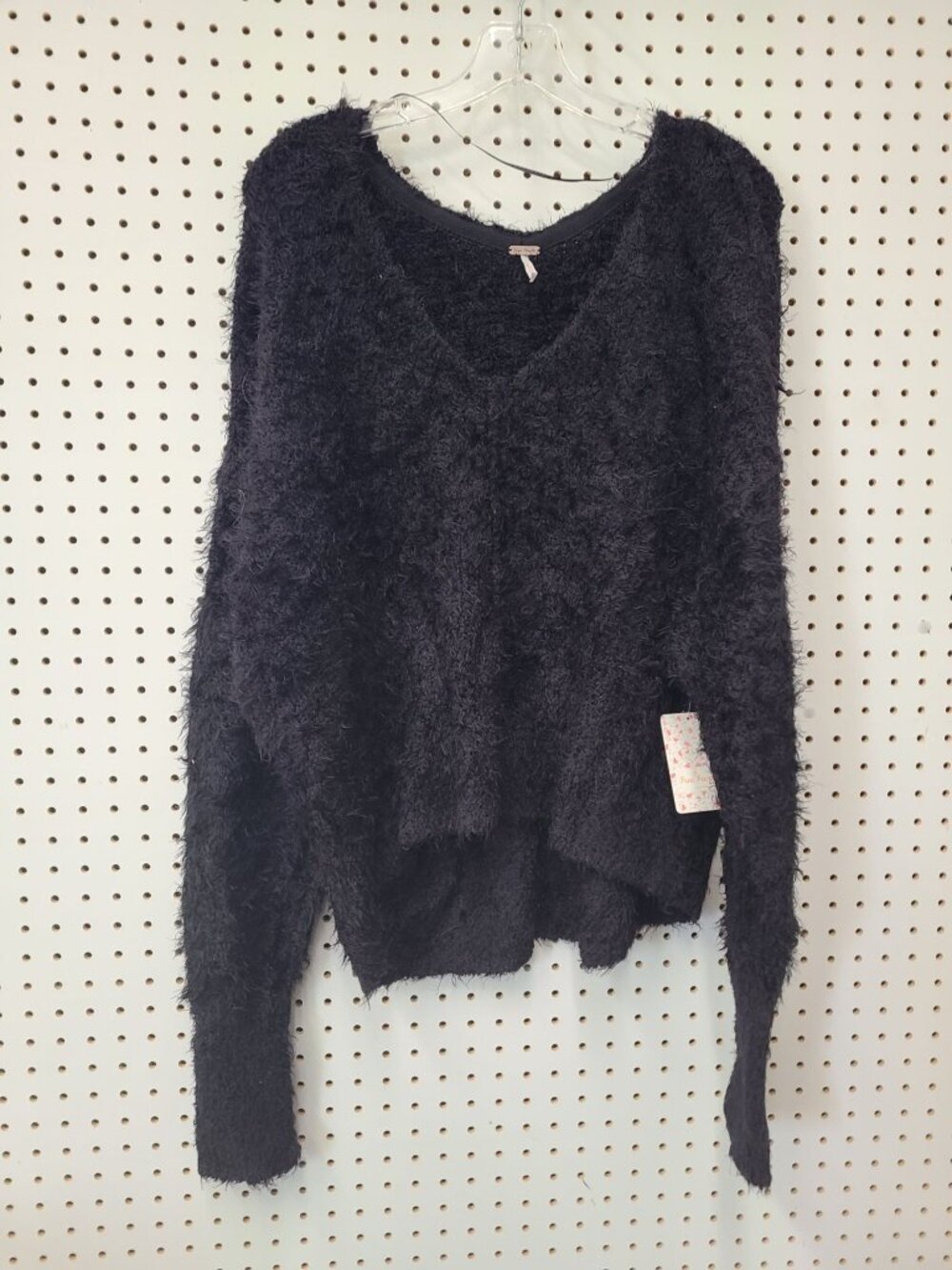 Free People Black Fluffy V-Neck Sweater Womens Size S